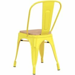 LT&S Alloy Series Lancaster Table & Seating Alloy Series Yellow Metal Indoor Industrial Cafe Chair With Vertical Slat Back And Natural Wood Seat -Lancaster Table & Seating Shop 2430901