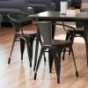 LT&S Alloy Series Lancaster Table & Seating Alloy Series Distressed Copper Metal Indoor Industrial Cafe Arm Chair With Vertical Slat Back And Walnut Wood Seat
