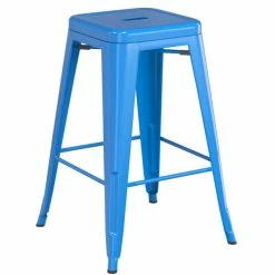 LT&S Alloy Series Lancaster Table & Seating Alloy Series Blue Metal Indoor Industrial Cafe Counter Height Stool With Gray Wood Seat -Lancaster Table & Seating Shop 2431526