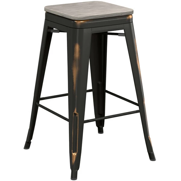 LT&S Alloy Series Lancaster Table & Seating Alloy Series Distressed Copper Metal Indoor Industrial Cafe Counter Height Stool With Gray Wood Seat 2 LT&S Alloy Series Lancaster Table & Seating Alloy Series Distressed Copper Metal Indoor Industrial Cafe Counter Height Stool With Gray Wood Seat - Image 2