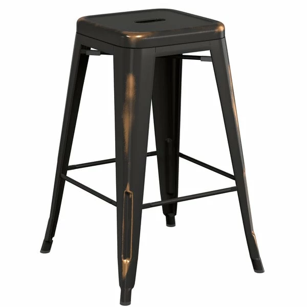 LT&S Alloy Series Lancaster Table & Seating Alloy Series Distressed Copper Metal Indoor Industrial Cafe Counter Height Stool With Black Wood Seat 3 LT&S Alloy Series Lancaster Table & Seating Alloy Series Distressed Copper Metal Indoor Industrial Cafe Counter Height Stool With Black Wood Seat - Image 3