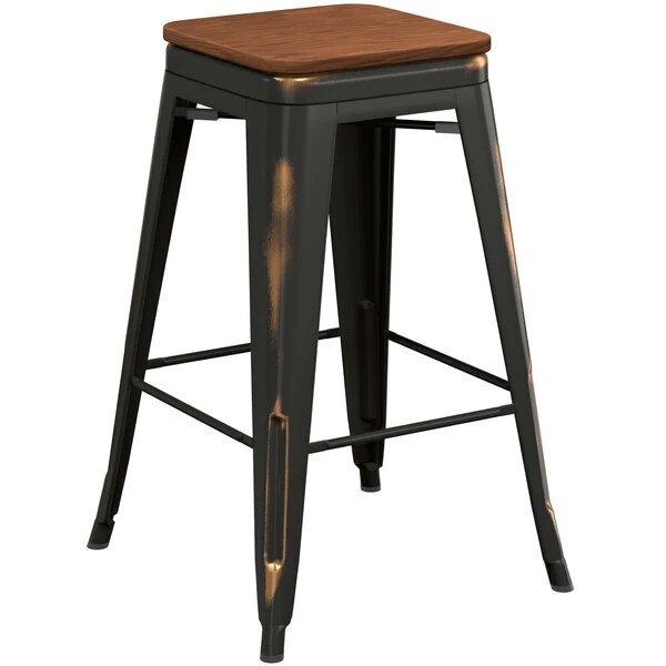 LT&S Alloy Series Lancaster Table & Seating Alloy Series Distressed Copper Metal Indoor Industrial Cafe Counter Height Stool With Walnut Wood Seat 2 LT&S Alloy Series Lancaster Table & Seating Alloy Series Distressed Copper Metal Indoor Industrial Cafe Counter Height Stool With Walnut Wood Seat - Image 2
