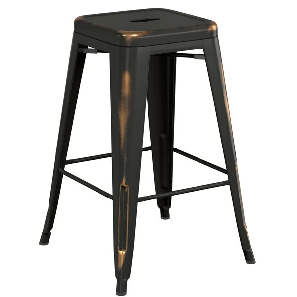 LT&S Alloy Series Lancaster Table & Seating Alloy Series Distressed Copper Metal Indoor Industrial Cafe Counter Height Stool With Walnut Wood Seat 3 LT&S Alloy Series Lancaster Table & Seating Alloy Series Distressed Copper Metal Indoor Industrial Cafe Counter Height Stool With Walnut Wood Seat - Image 3