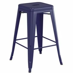 LT&S Alloy Series Lancaster Table & Seating Alloy Series Navy Metal Indoor Industrial Cafe Counter Height Stool With Gray Wood Seat -Lancaster Table & Seating Shop 2431553