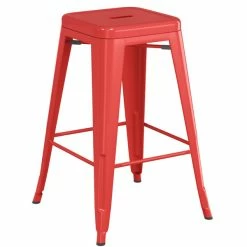 LT&S Alloy Series Lancaster Table & Seating Alloy Series Red Metal Indoor Industrial Cafe Counter Height Stool With Gray Wood Seat -Lancaster Table & Seating Shop 2431559