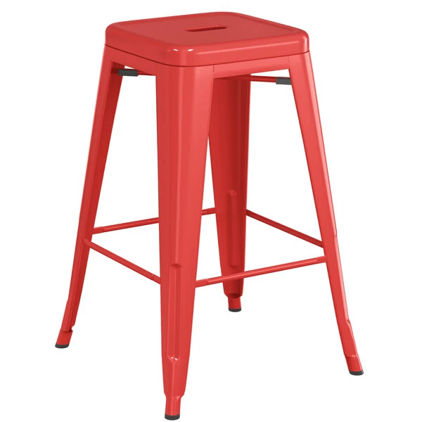 LT&S Alloy Series Lancaster Table & Seating Alloy Series Red Metal Indoor Industrial Cafe Counter Height Stool With Black Wood Seat 3 LT&S Alloy Series Lancaster Table & Seating Alloy Series Red Metal Indoor Industrial Cafe Counter Height Stool With Black Wood Seat - Image 3