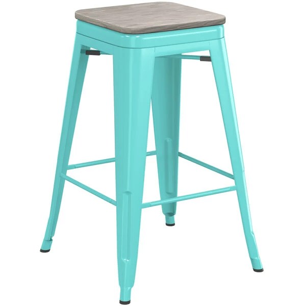 LT&S Alloy Series Lancaster Table & Seating Alloy Series Seafoam Metal Indoor Industrial Cafe Counter Height Stool With Gray Wood Seat 2 LT&S Alloy Series Lancaster Table & Seating Alloy Series Seafoam Metal Indoor Industrial Cafe Counter Height Stool With Gray Wood Seat - Image 2