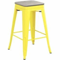 LT&S Alloy Series Lancaster Table & Seating Alloy Series Yellow Metal Indoor Industrial Cafe Counter Height Stool With Gray Wood Seat -Lancaster Table & Seating Shop 2431576