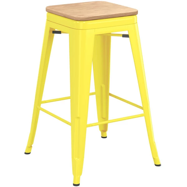 LT&S Alloy Series Lancaster Table & Seating Alloy Series Yellow Metal Indoor Industrial Cafe Counter Height Stool With Natural Wood Seat 2 LT&S Alloy Series Lancaster Table & Seating Alloy Series Yellow Metal Indoor Industrial Cafe Counter Height Stool With Natural Wood Seat - Image 2