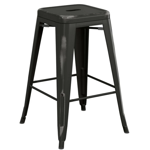 LT&S Alloy Series Lancaster Table & Seating Alloy Series Distressed Black Metal Indoor Industrial Cafe Counter Height Stool With Natural Wood Seat 3 LT&S Alloy Series Lancaster Table & Seating Alloy Series Distressed Black Metal Indoor Industrial Cafe Counter Height Stool With Natural Wood Seat - Image 3