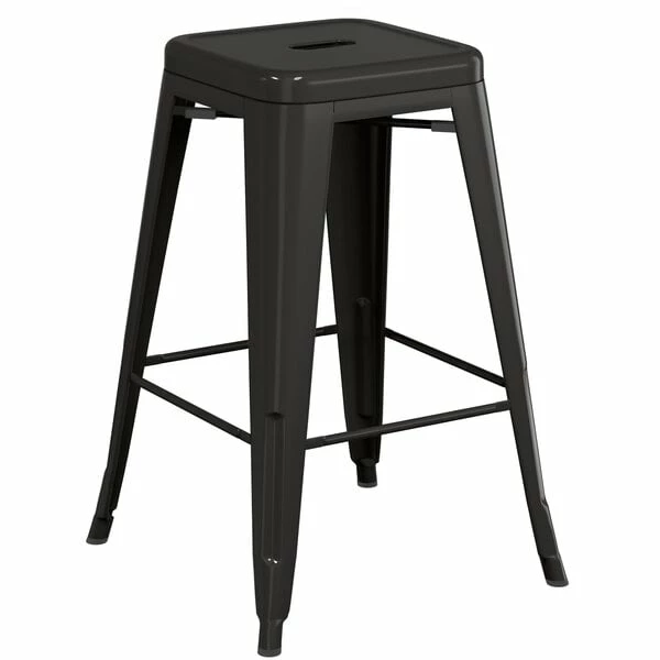 LT&S Alloy Series Lancaster Table & Seating Alloy Series Black Metal Indoor Industrial Cafe Counter Height Stool With Black Wood Seat 3 LT&S Alloy Series Lancaster Table & Seating Alloy Series Black Metal Indoor Industrial Cafe Counter Height Stool With Black Wood Seat - Image 3