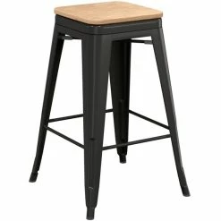 LT&S Alloy Series Lancaster Table & Seating Alloy Series Black Metal Indoor Industrial Cafe Counter Height Stool With Natural Wood Seat -Lancaster Table & Seating Shop 2431592