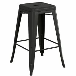 LT&S Alloy Series Lancaster Table & Seating Alloy Series Black Metal Indoor Industrial Cafe Counter Height Stool With Walnut Wood Seat -Lancaster Table & Seating Shop 2431595