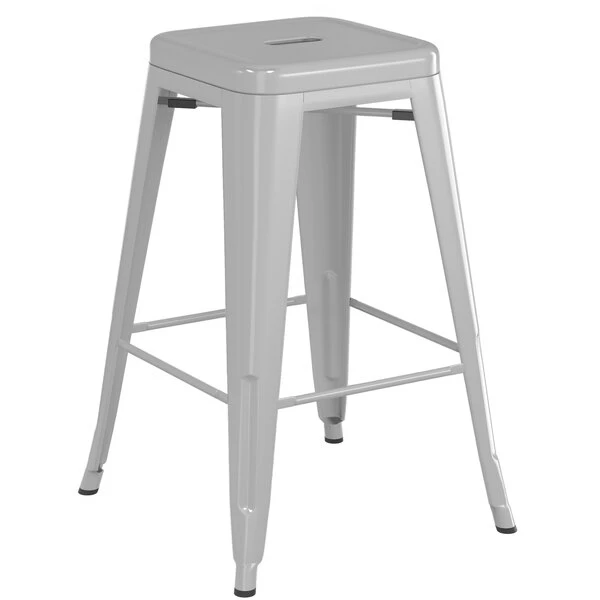 LT&S Alloy Series Lancaster Table & Seating Alloy Series Silver Metal Indoor Industrial Cafe Counter Height Stool With Walnut Wood Seat 3 LT&S Alloy Series Lancaster Table & Seating Alloy Series Silver Metal Indoor Industrial Cafe Counter Height Stool With Walnut Wood Seat - Image 3