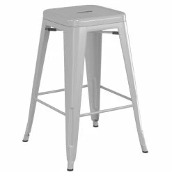 LT&S Alloy Series Lancaster Table & Seating Alloy Series Silver Metal Indoor Industrial Cafe Counter Height Stool With Natural Wood Seat -Lancaster Table & Seating Shop 2431601