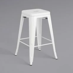 LT&S Alloy Series Lancaster Table & Seating Alloy Series White Metal Indoor Industrial Cafe Counter Height Stool With Black Wood Seat -Lancaster Table & Seating Shop 2431605