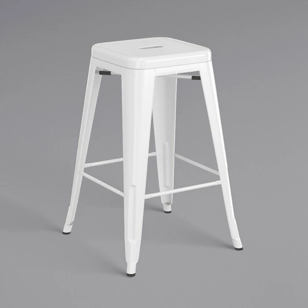 LT&S Alloy Series Lancaster Table & Seating Alloy Series White Metal Indoor Industrial Cafe Counter Height Stool With Walnut Wood Seat 3 LT&S Alloy Series Lancaster Table & Seating Alloy Series White Metal Indoor Industrial Cafe Counter Height Stool With Walnut Wood Seat - Image 3