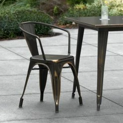 LT&S Alloy Series Lancaster Table & Seating Alloy Series Distressed Copper Metal Indoor / Outdoor Industrial Cafe Arm Chair