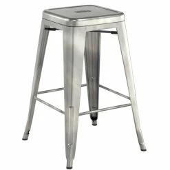 LT&S Alloy Series Lancaster Table & Seating Alloy Series Clear Coated Metal Indoor Industrial Cafe Counter Height Stool With Black Wood Seat -Lancaster Table & Seating Shop 2432429