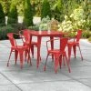 LT&S Alloy Series Lancaster Table & Seating Alloy Series 32" X 32" Distressed Red Dining Height Outdoor Table With 4 Arm Chairs