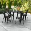 LT&S Alloy Series Lancaster Table & Seating Alloy Series 32" X 32" Distressed Black Dining Height Outdoor Table With 4 Arm Chairs