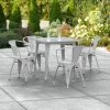 LT&S Alloy Series Lancaster Table & Seating Alloy Series 32" X 32" Distressed Silver Dining Height Outdoor Table With 4 Arm Chairs