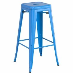 LT&S Alloy Series Lancaster Table & Seating Alloy Series Blue Stackable Metal Indoor Industrial Barstool With Gray Wood Seat -Lancaster Table & Seating Shop 2432449