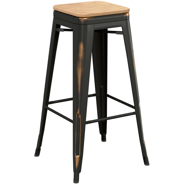 LT&S Alloy Series Lancaster Table & Seating Alloy Series Distressed Copper Metal Indoor Industrial Cafe Bar Height Stool With Natural Wood Seat 2 LT&S Alloy Series Lancaster Table & Seating Alloy Series Distressed Copper Metal Indoor Industrial Cafe Bar Height Stool With Natural Wood Seat - Image 2