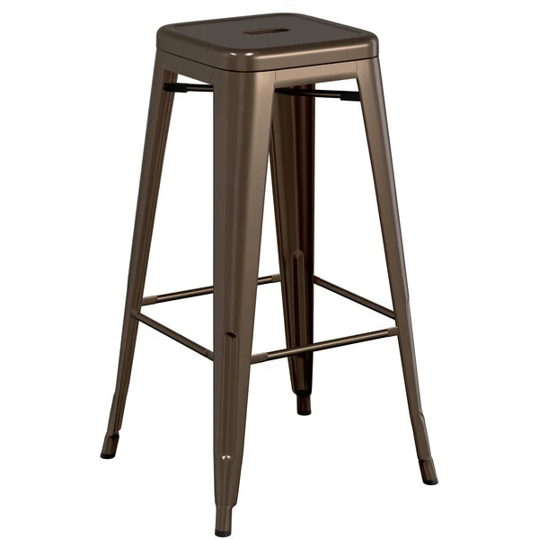 LT&S Alloy Series Lancaster Table & Seating Alloy Series Copper Stackable Metal Indoor Industrial Barstool With Gray Wood Seat 3 LT&S Alloy Series Lancaster Table & Seating Alloy Series Copper Stackable Metal Indoor Industrial Barstool With Gray Wood Seat - Image 3