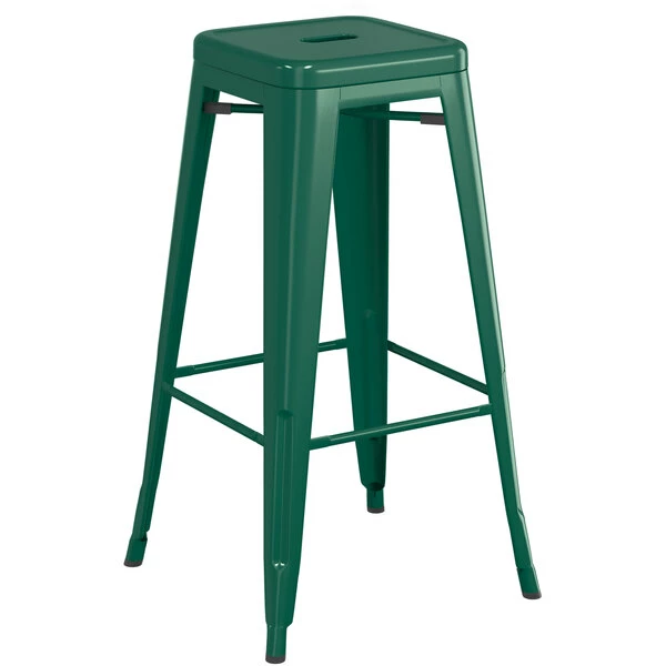 LT&S Alloy Series Lancaster Table & Seating Alloy Series Emerald Stackable Metal Indoor Industrial Barstool With Walnut Wood Seat 3 LT&S Alloy Series Lancaster Table & Seating Alloy Series Emerald Stackable Metal Indoor Industrial Barstool With Walnut Wood Seat - Image 3