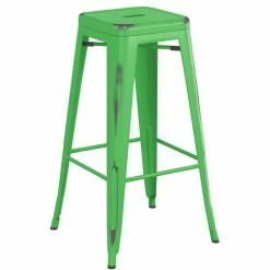 LT&S Alloy Series Lancaster Table & Seating Alloy Series Distressed Green Stackable Metal Indoor Industrial Barstool With Black Wood Seat -Lancaster Table & Seating Shop 2432805