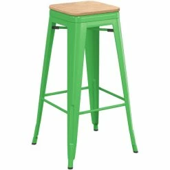 LT&S Alloy Series Lancaster Table & Seating Alloy Series Green Metal Indoor Industrial Cafe Bar Height Stool With Natural Wood Seat -Lancaster Table & Seating Shop 2432816
