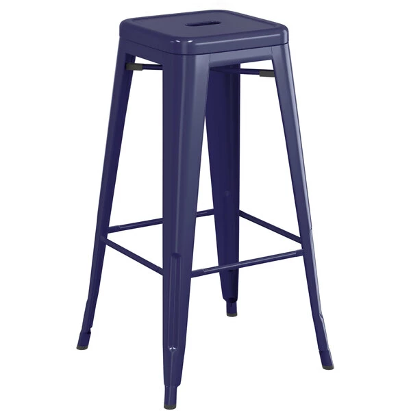 LT&S Alloy Series Lancaster Table & Seating Alloy Series Navy Stackable Metal Indoor Industrial Barstool With Black Wood Seat 3 LT&S Alloy Series Lancaster Table & Seating Alloy Series Navy Stackable Metal Indoor Industrial Barstool With Black Wood Seat - Image 3