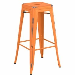 LT&S Alloy Series Lancaster Table & Seating Alloy Series Distressed Orange Stackable Metal Indoor Industrial Barstool With Gray Wood Seat -Lancaster Table & Seating Shop 2432831