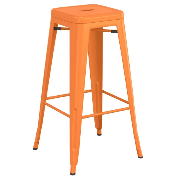 LT&S Alloy Series Lancaster Table & Seating Alloy Series Orange Stackable Metal Indoor Industrial Barstool With Gray Wood Seat 3 LT&S Alloy Series Lancaster Table & Seating Alloy Series Orange Stackable Metal Indoor Industrial Barstool With Gray Wood Seat - Image 3