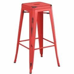 LT&S Alloy Series Lancaster Table & Seating Alloy Series Distressed Red Metal Indoor Industrial Cafe Bar Height Stool With Natural Wood Seat -Lancaster Table & Seating Shop 2432851