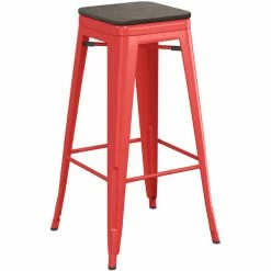 LT&S Alloy Series Lancaster Table & Seating Alloy Series Red Metal Indoor Industrial Cafe Bar Height Stool With Black Wood Seat -Lancaster Table & Seating Shop 2432853