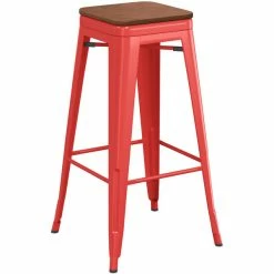 LT&S Alloy Series Lancaster Table & Seating Alloy Series Red Metal Indoor Industrial Cafe Bar Height Stool With Walnut Wood Seat -Lancaster Table & Seating Shop 2432859