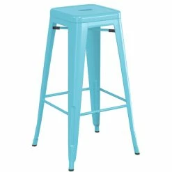 LT&S Alloy Series Lancaster Table & Seating Alloy Series Arctic Blue Metal Indoor Industrial Cafe Bar Height Stool With Natural Wood Seat -Lancaster Table & Seating Shop 2432866