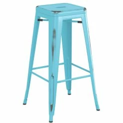 LT&S Alloy Series Lancaster Table & Seating Alloy Series Distressed Arctic Blue Stackable Metal Indoor Industrial Barstool With Natural Wood Seat -Lancaster Table & Seating Shop 2432874