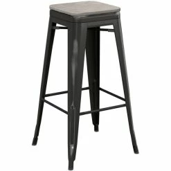 LT&S Alloy Series Lancaster Table & Seating Alloy Series Distressed Black Stackable Metal Indoor Industrial Barstool With Gray Wood Seat 4 LT&S Alloy Series Lancaster Table & Seating Alloy Series Distressed Black Stackable Metal Indoor Industrial Barstool With Gray Wood Seat -Lancaster Table & Seating Shop 2432879