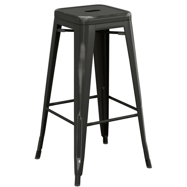 LT&S Alloy Series Lancaster Table & Seating Alloy Series Distressed Black Stackable Metal Indoor Industrial Barstool With Gray Wood Seat 3 LT&S Alloy Series Lancaster Table & Seating Alloy Series Distressed Black Stackable Metal Indoor Industrial Barstool With Gray Wood Seat - Image 3