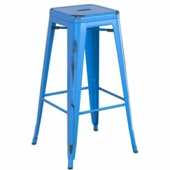 LT&S Alloy Series Lancaster Table & Seating Alloy Series Distressed Blue Stackable Metal Indoor Industrial Barstool With Walnut Wood Seat -Lancaster Table & Seating Shop 2432893