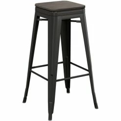 LT&S Alloy Series Lancaster Table & Seating Alloy Series Black Metal Indoor Industrial Cafe Bar Height Stool With Black Wood Seat -Lancaster Table & Seating Shop 2432894