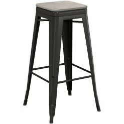 LT&S Alloy Series Lancaster Table & Seating Alloy Series Black Stackable Metal Indoor Industrial Barstool With Gray Wood Seat 4 LT&S Alloy Series Lancaster Table & Seating Alloy Series Black Stackable Metal Indoor Industrial Barstool With Gray Wood Seat -Lancaster Table & Seating Shop 2432896