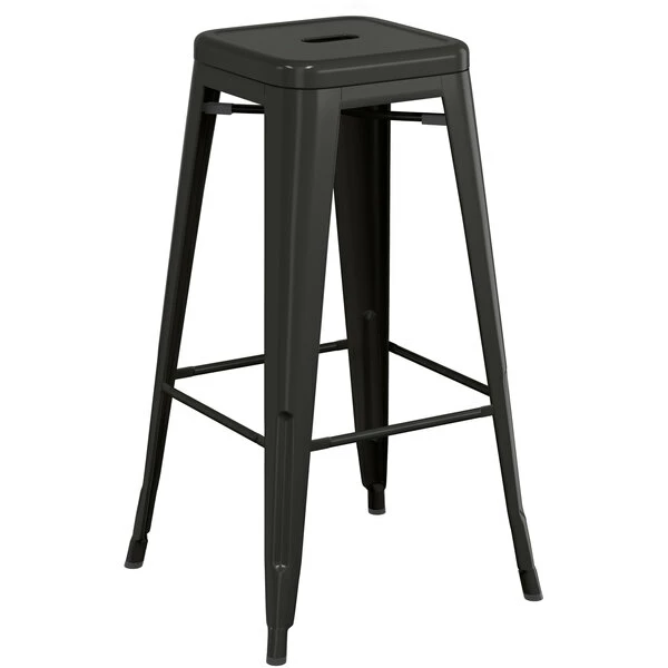 LT&S Alloy Series Lancaster Table & Seating Alloy Series Black Stackable Metal Indoor Industrial Barstool With Gray Wood Seat 3 LT&S Alloy Series Lancaster Table & Seating Alloy Series Black Stackable Metal Indoor Industrial Barstool With Gray Wood Seat - Image 3