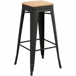 LT&S Alloy Series Lancaster Table & Seating Alloy Series Black Metal Indoor Industrial Cafe Bar Height Stool With Natural Wood Seat -Lancaster Table & Seating Shop 2432898