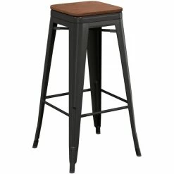 LT&S Alloy Series Lancaster Table & Seating Alloy Series Black Metal Indoor Industrial Cafe Bar Height Stool With Walnut Wood Seat -Lancaster Table & Seating Shop 2432900