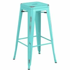 LT&S Alloy Series Lancaster Table & Seating Alloy Series Distressed Seafoam Stackable Metal Indoor Industrial Barstool With Gray Wood Seat -Lancaster Table & Seating Shop 2432905