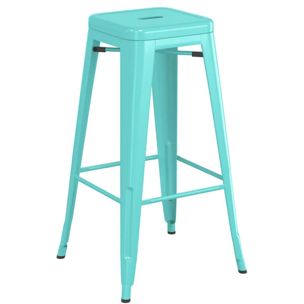 LT&S Alloy Series Lancaster Table & Seating Alloy Series Seafoam Metal Indoor Industrial Cafe Bar Height Stool With Black Wood Seat 3 LT&S Alloy Series Lancaster Table & Seating Alloy Series Seafoam Metal Indoor Industrial Cafe Bar Height Stool With Black Wood Seat - Image 3